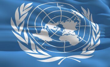 Fluttering flag of United Nations on the wind PUBLICATIONxINxGERxSUIxAUTxONLY Copyright xfckncgx Pa